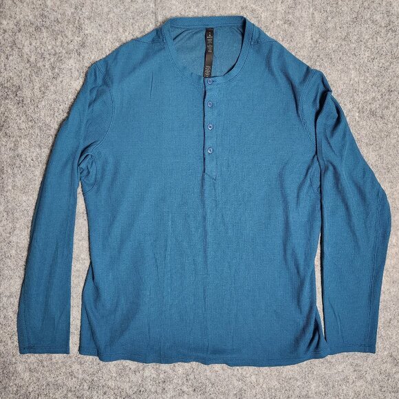 Lululemon Shirt Adult Extra Large‎ Blue Textured Henley Long Sleeve Snap Mens XL - Picture 1 of 5